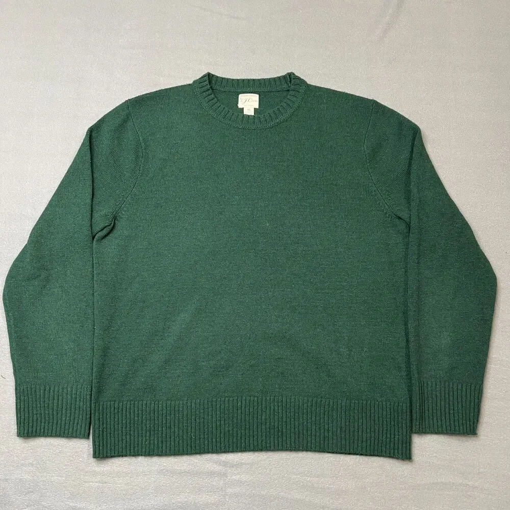 J.Crew Sweater Men's Size XL Green Wool Blend Knit Long Sleeve Crewneck Pullover